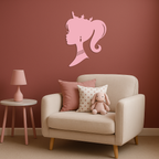 Pink Barbie Silhouette Metal Wall Art – Crowned Princess Profile Decor - KAFGP021