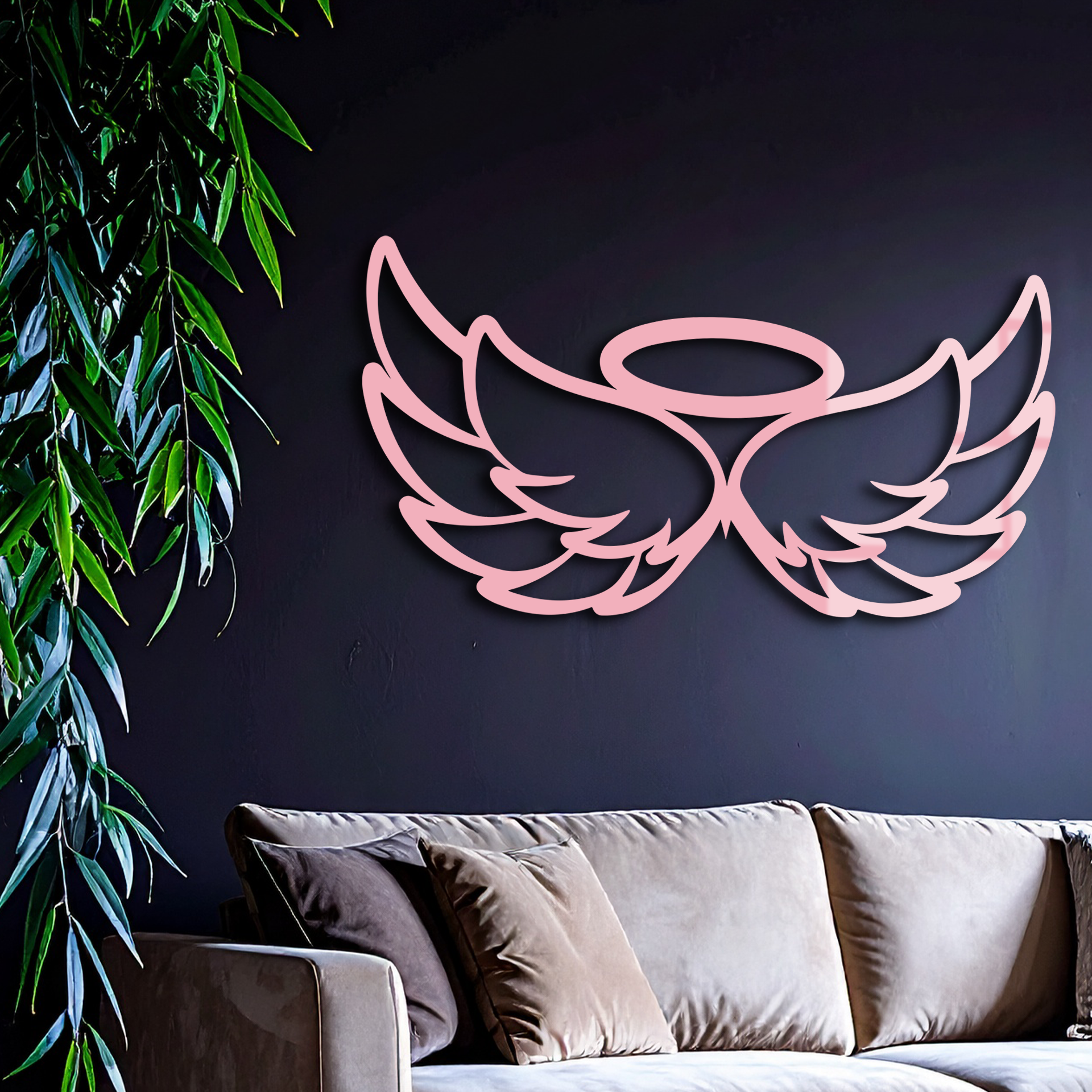 Angel Halo with Wings Metal Wall Art – Spiritual Silhouette Design - KAFGP062