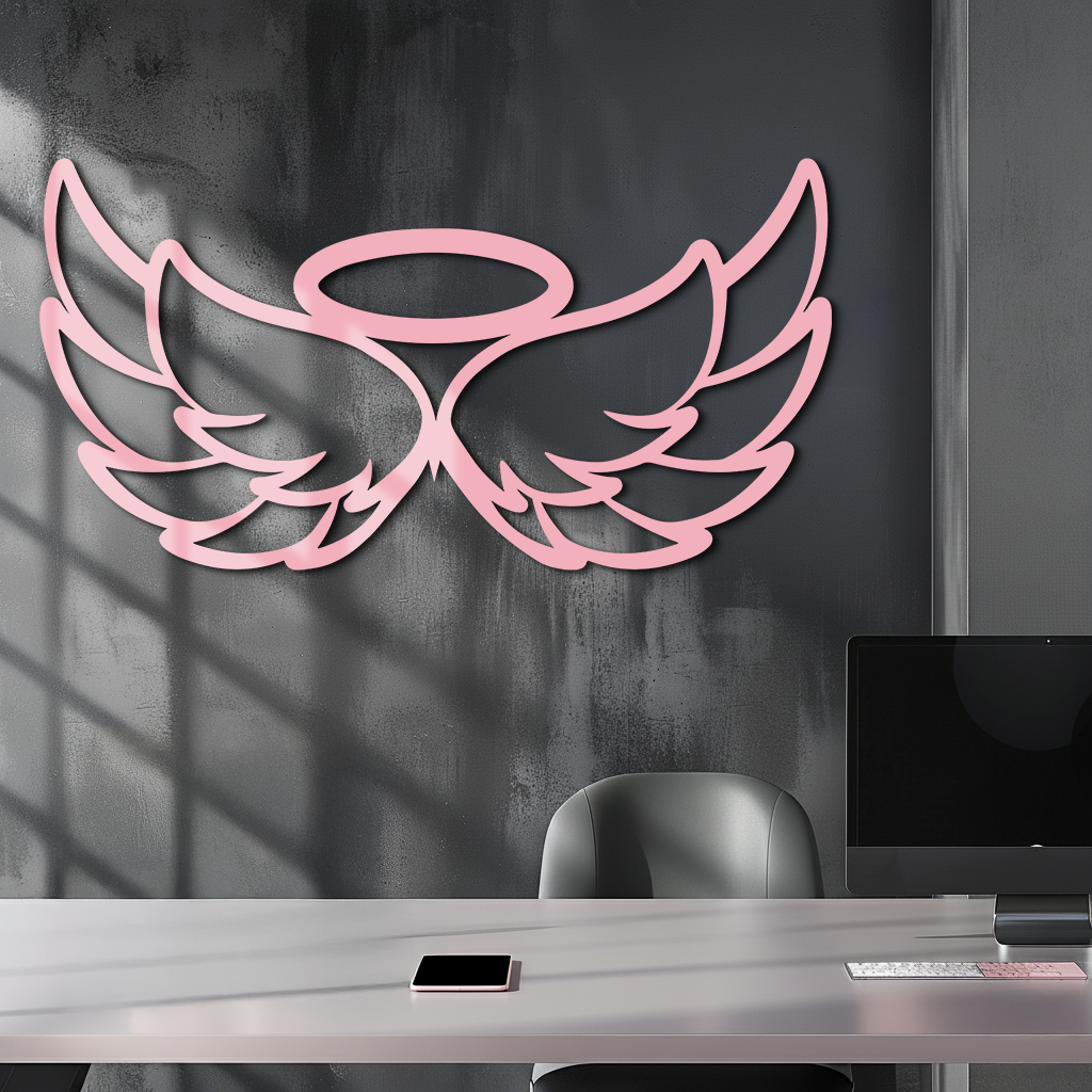 Angel Halo with Wings Metal Wall Art – Spiritual Silhouette Design - KAFGP062