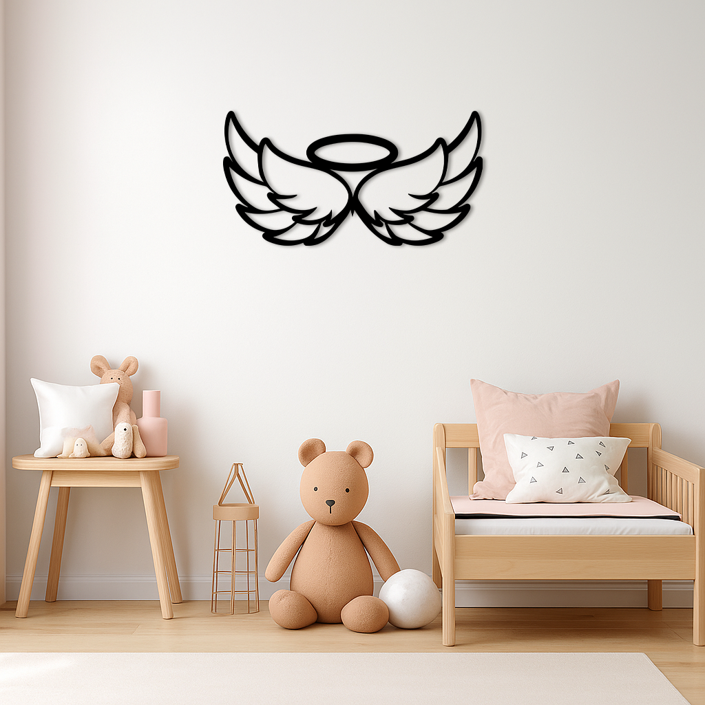 Angel Halo with Wings Metal Wall Art – Spiritual Silhouette Design - KAFGP062