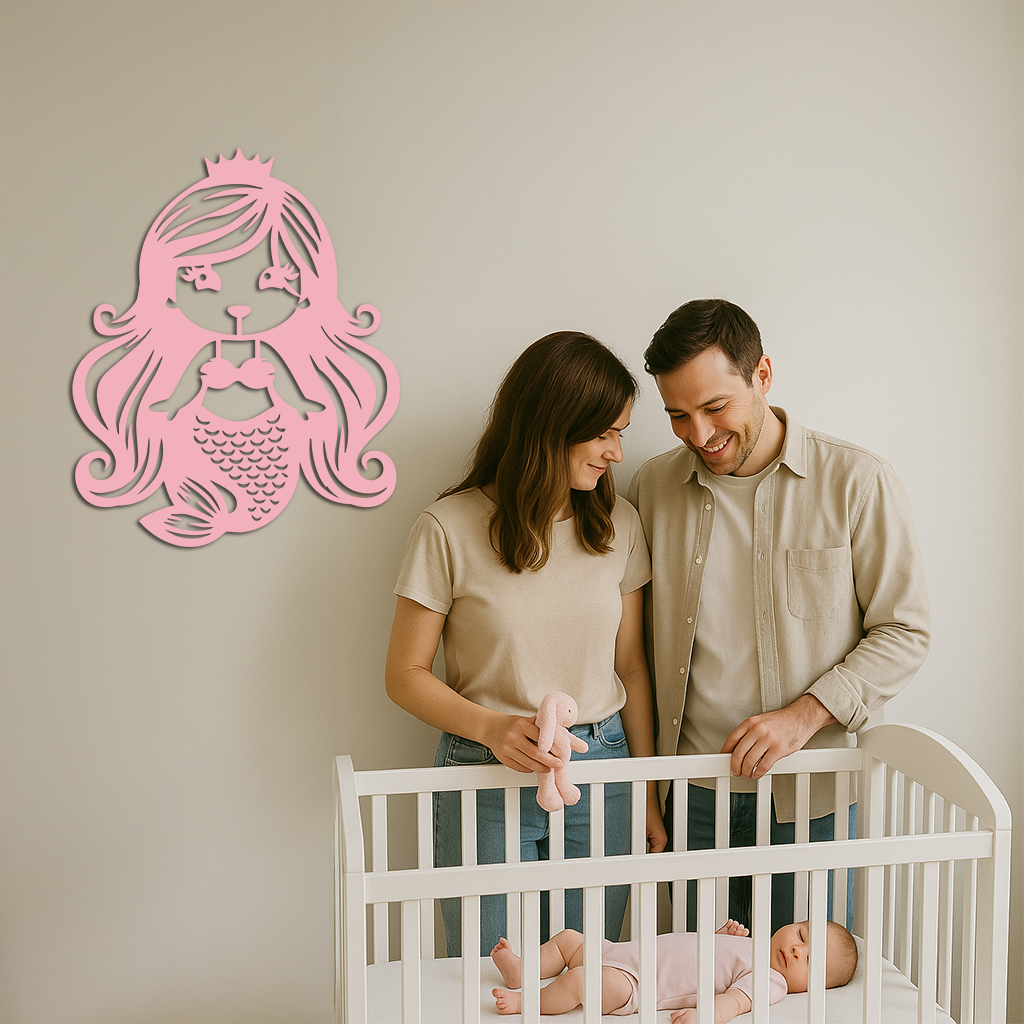 Pink Mermaid Silhouette Metal Wall Art – Cute Ocean Fantasy Wall Decor for Girls - KAFGP152