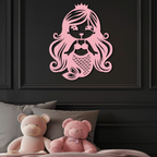 Pink Mermaid Silhouette Metal Wall Art – Cute Ocean Fantasy Wall Decor for Girls - KAFGP152