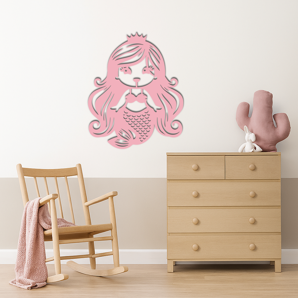 Pink Mermaid Silhouette Metal Wall Art – Cute Ocean Fantasy Wall Decor for Girls - KAFGP152