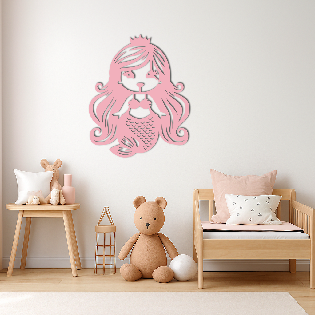 Pink Mermaid Silhouette Metal Wall Art – Cute Ocean Fantasy Wall Decor for Girls - KAFGP152