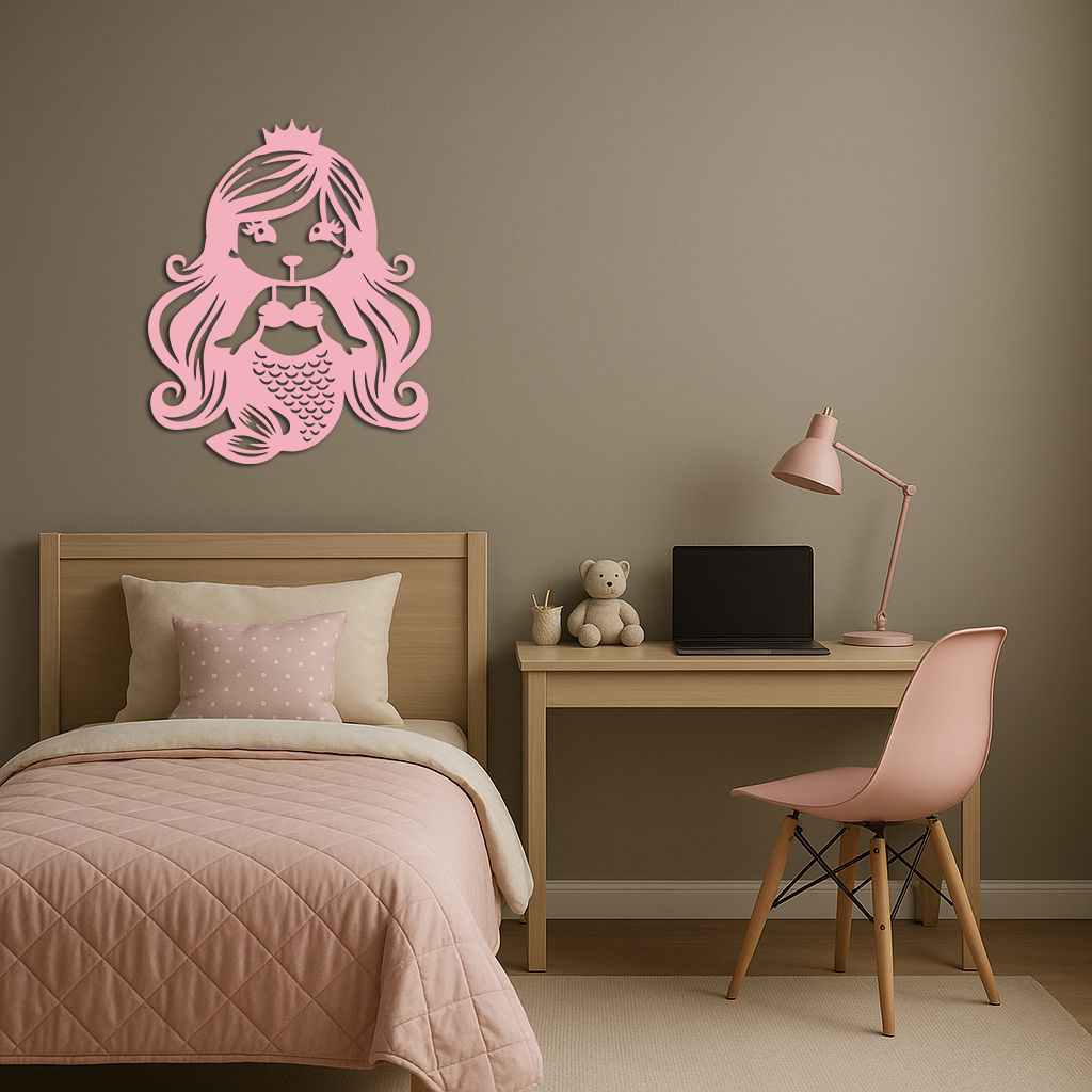 Pink Mermaid Silhouette Metal Wall Art – Cute Ocean Fantasy Wall Decor for Girls - KAFGP152
