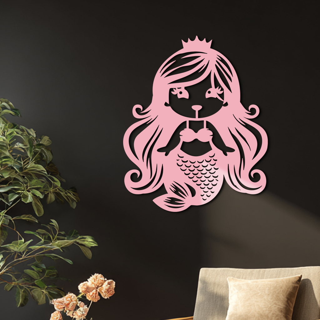 Pink Mermaid Silhouette Metal Wall Art – Cute Ocean Fantasy Wall Decor for Girls - KAFGP152
