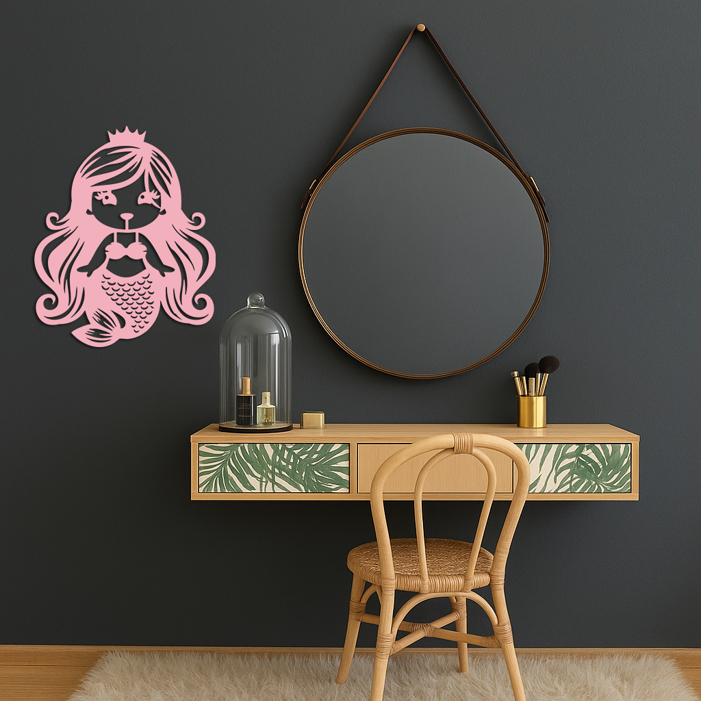 Pink Mermaid Silhouette Metal Wall Art – Cute Ocean Fantasy Wall Decor for Girls - KAFGP152