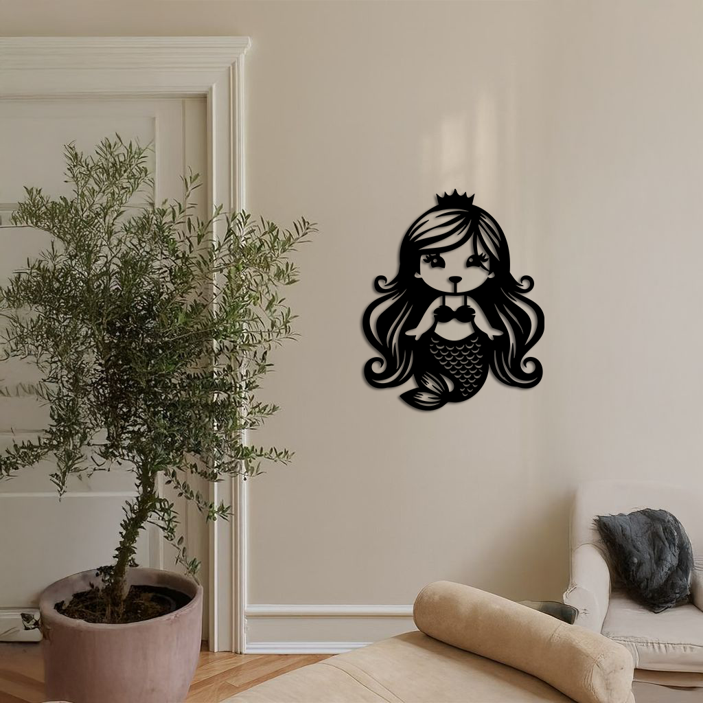 Pink Mermaid Silhouette Metal Wall Art – Cute Ocean Fantasy Wall Decor for Girls - KAFGP152