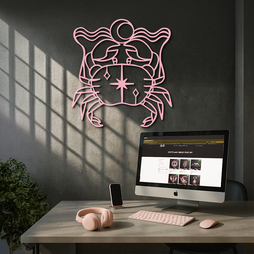 Cancer Zodiac Sign Silhouette – Pink Metal Wall Art - KAFGP164