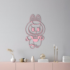 Labubu Bunny Costume Silhouette Modern Home Décor - Pink Metal Wall Art - KAFGP167