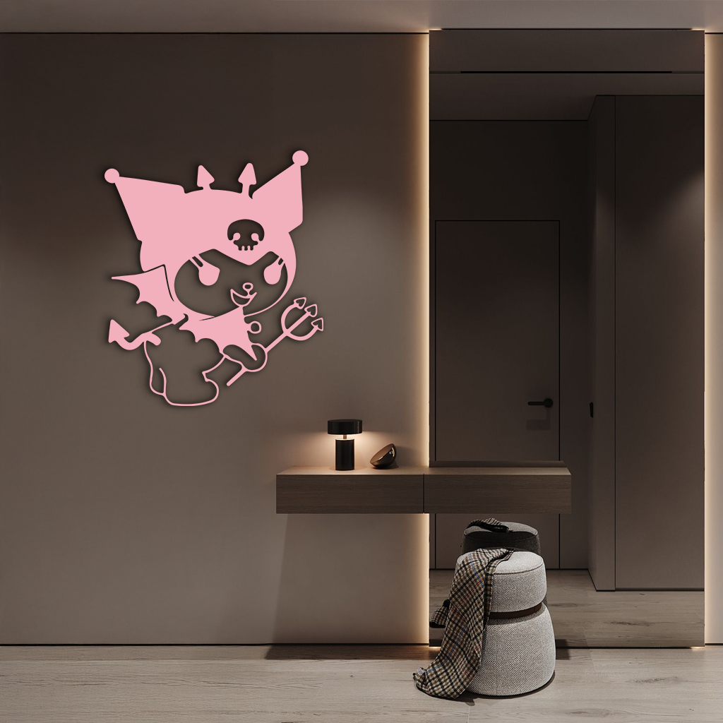 Kuromi Devil Girl Silhouette – Pink Metal Wall Art Home Decoration - KAFGP169