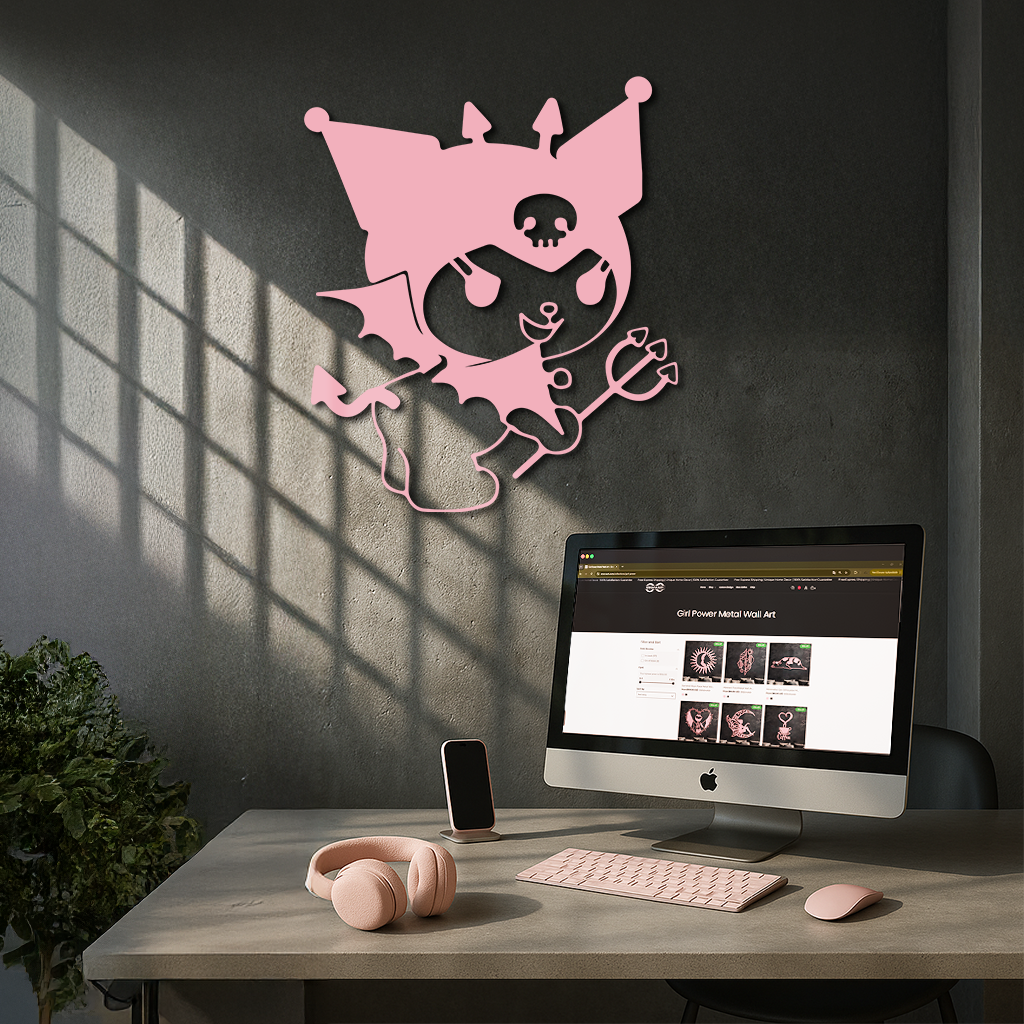 Kuromi Devil Girl Silhouette – Pink Metal Wall Art Home Decoration - KAFGP169