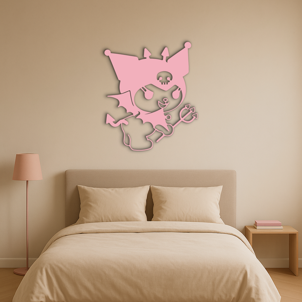 Kuromi Devil Girl Silhouette – Pink Metal Wall Art Home Decoration - KAFGP169