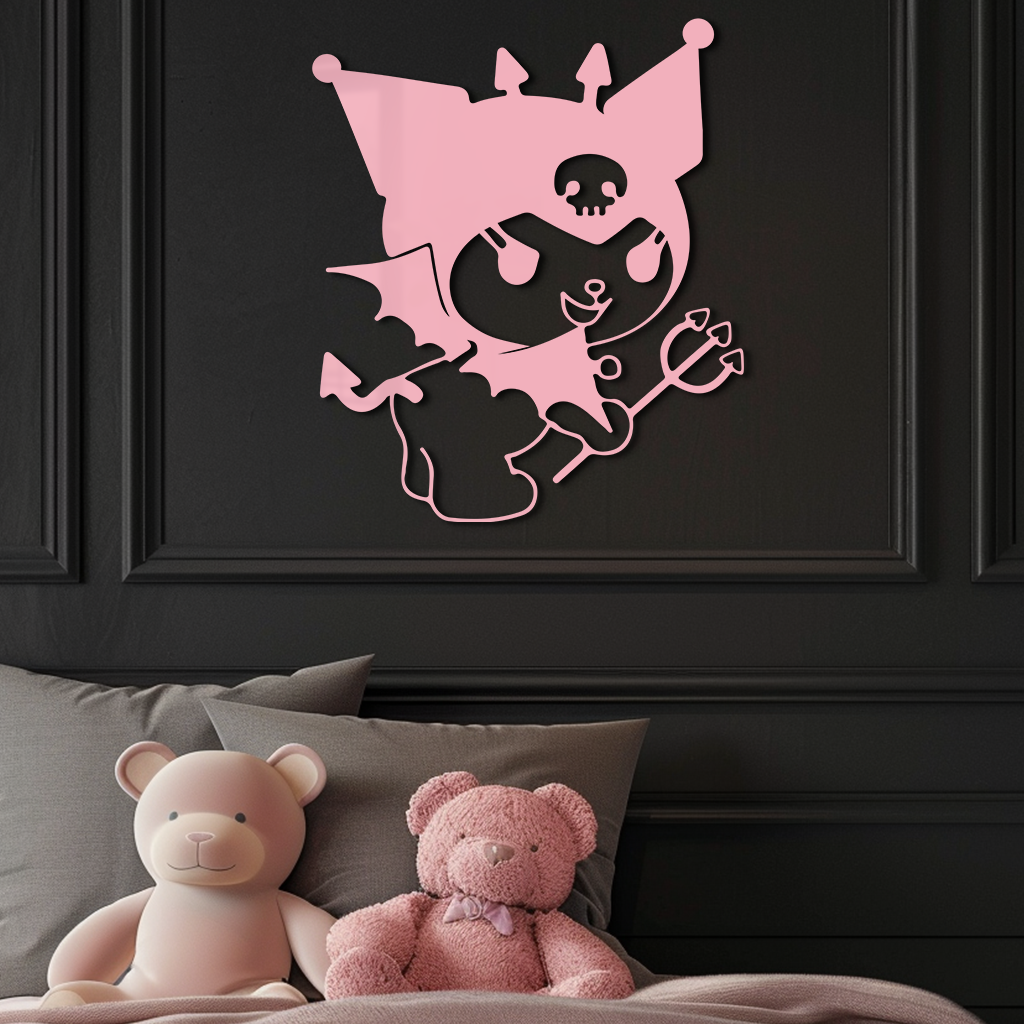 Kuromi Devil Girl Silhouette – Pink Metal Wall Art Home Decoration - KAFGP169