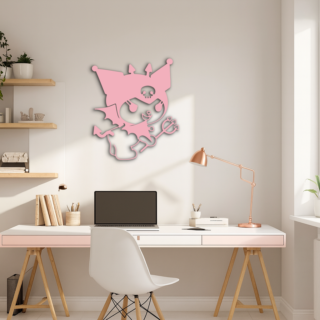 Kuromi Devil Girl Silhouette – Pink Metal Wall Art Home Decoration - KAFGP169