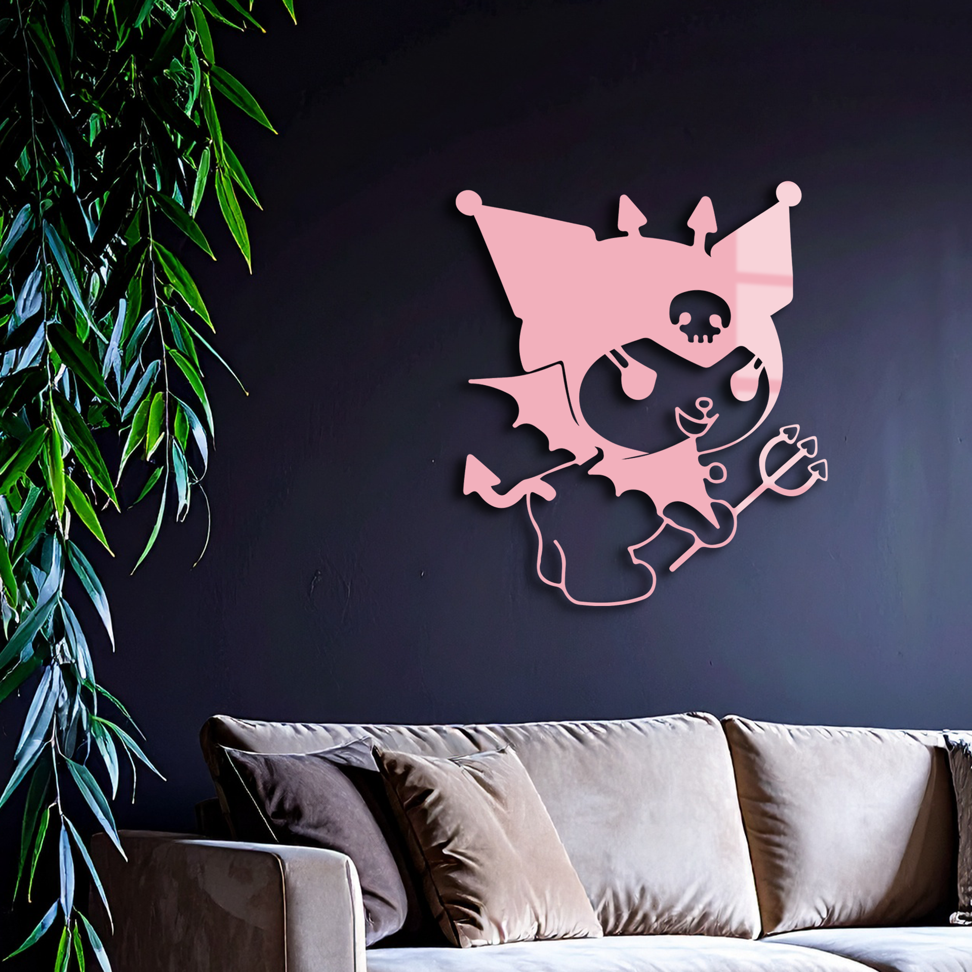 Kuromi Devil Girl Silhouette – Pink Metal Wall Art Home Decoration - KAFGP169