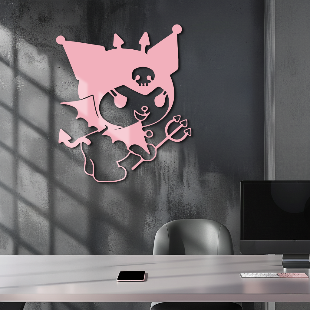 Kuromi Devil Girl Silhouette – Pink Metal Wall Art Home Decoration - KAFGP169