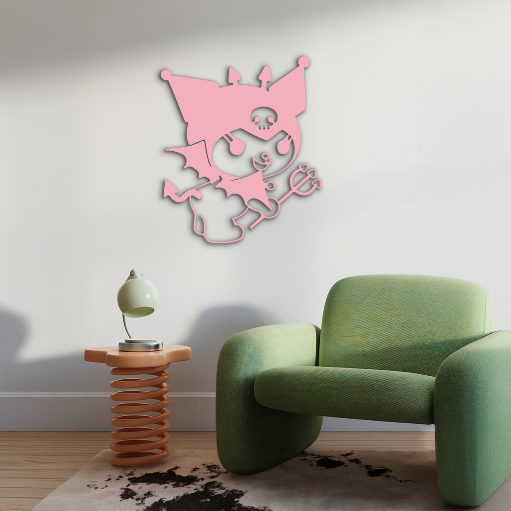 Kuromi Devil Girl Silhouette – Pink Metal Wall Art Home Decoration - KAFGP169