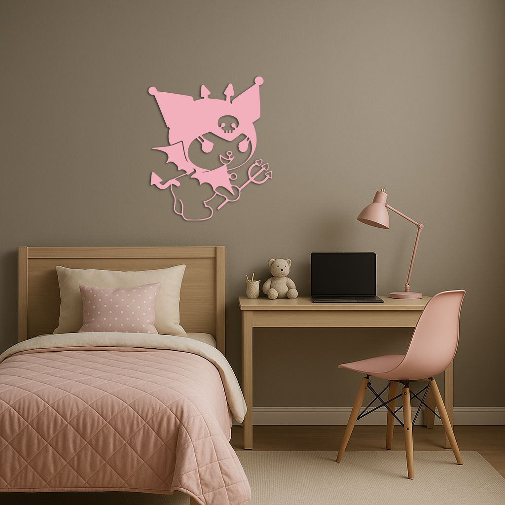 Kuromi Devil Girl Silhouette – Pink Metal Wall Art Home Decoration - KAFGP169