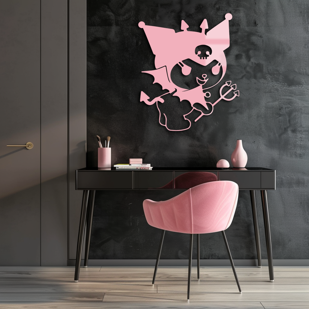 Kuromi Devil Girl Silhouette – Pink Metal Wall Art Home Decoration - KAFGP169