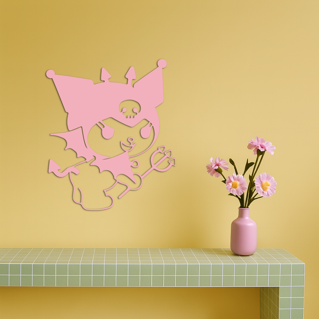 Kuromi Devil Girl Silhouette – Pink Metal Wall Art Home Decoration - KAFGP169