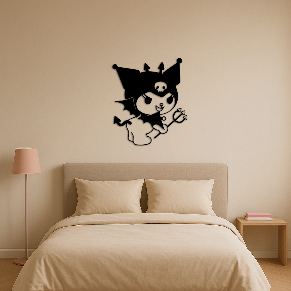 Kuromi Devil Girl Silhouette – Pink Metal Wall Art Home Decoration - KAFGP169