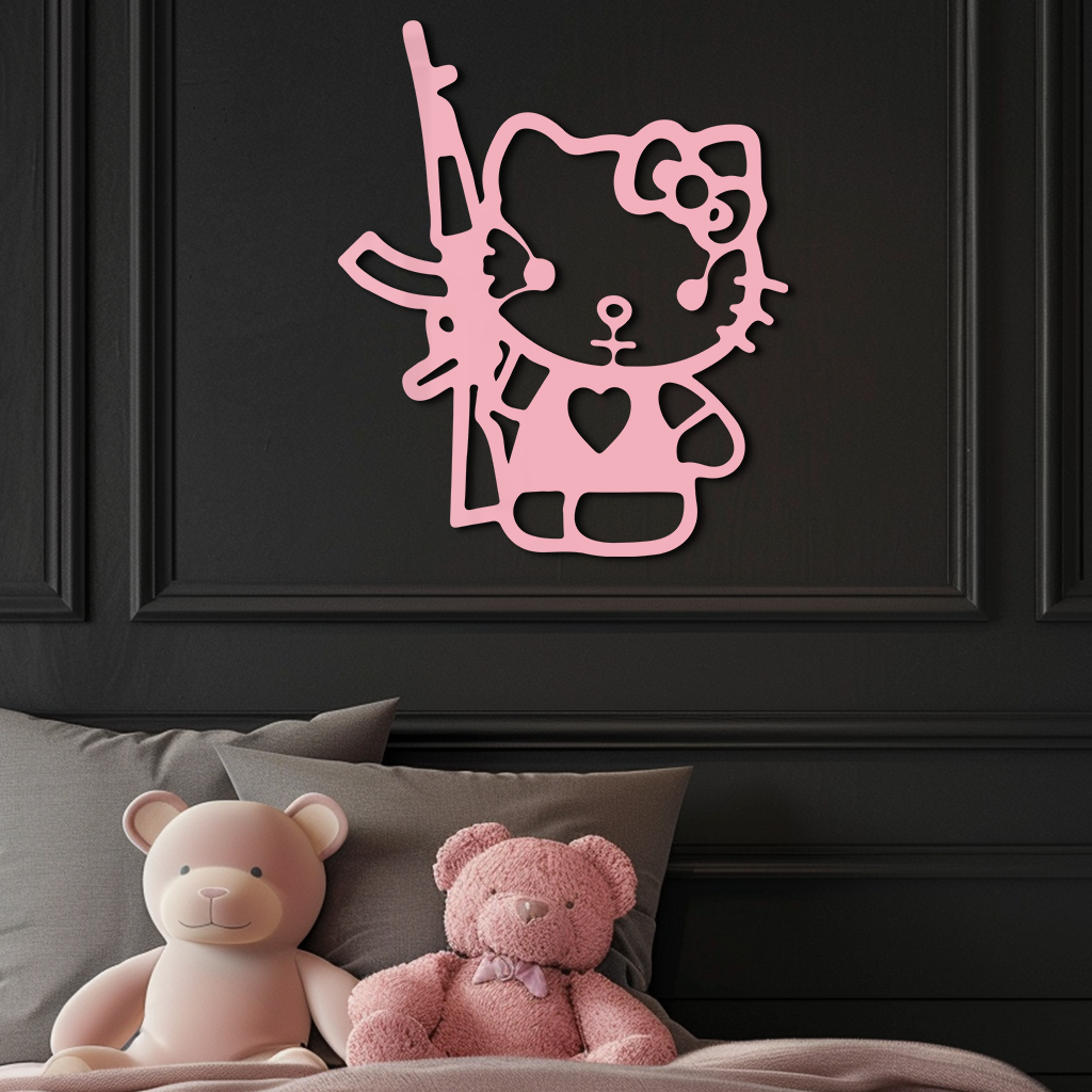 Hello Kitty Silhouette Modern Wall Art – Pink Metal Home Décor - KAFGP170