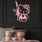 Hello Kitty Silhouette Modern Wall Art – Pink Metal Home Décor - KAFGP170