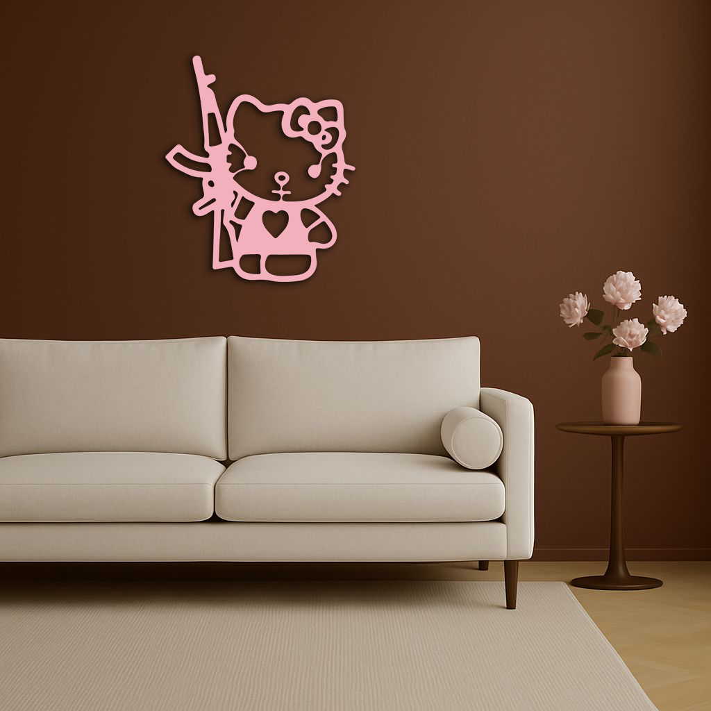 Hello Kitty Silhouette Modern Wall Art – Pink Metal Home Décor - KAFGP170