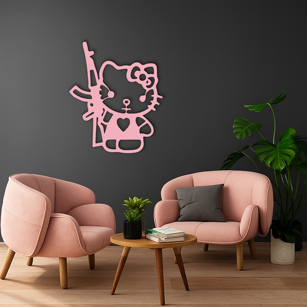 Hello Kitty Silhouette Modern Wall Art – Pink Metal Home Décor - KAFGP170