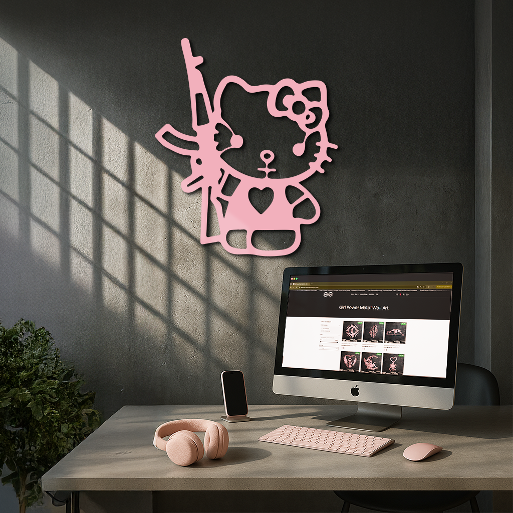 Hello Kitty Silhouette Modern Wall Art – Pink Metal Home Décor - KAFGP170