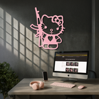 Hello Kitty Silhouette Modern Wall Art – Pink Metal Home Décor - KAFGP170
