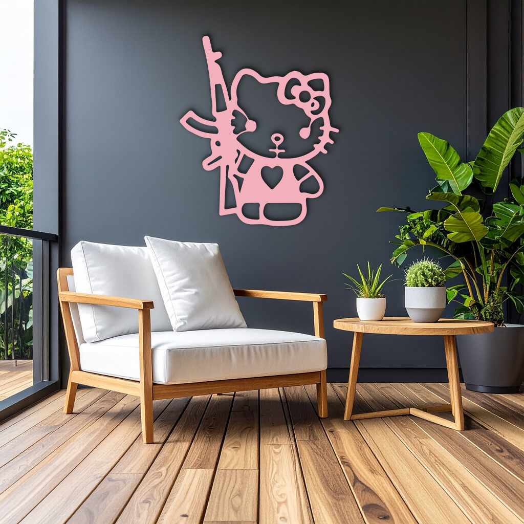 Hello Kitty Silhouette Modern Wall Art – Pink Metal Home Décor - KAFGP170