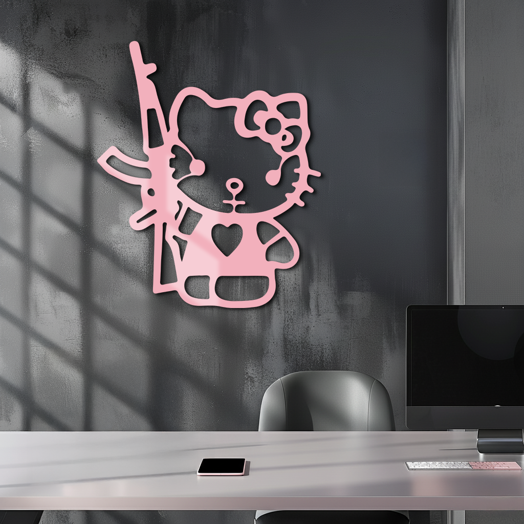Hello Kitty Silhouette Modern Wall Art – Pink Metal Home Décor - KAFGP170