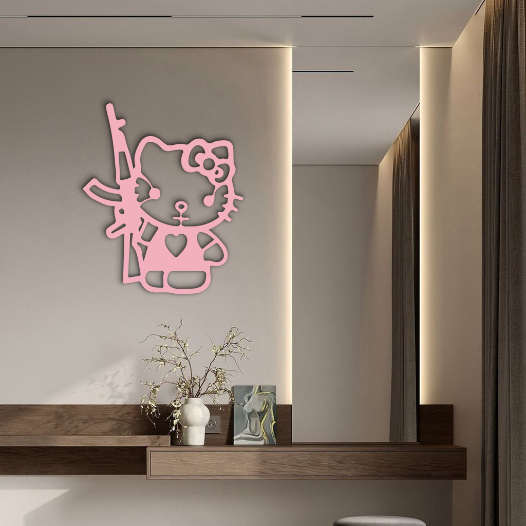 Hello Kitty Silhouette Modern Wall Art – Pink Metal Home Décor - KAFGP170