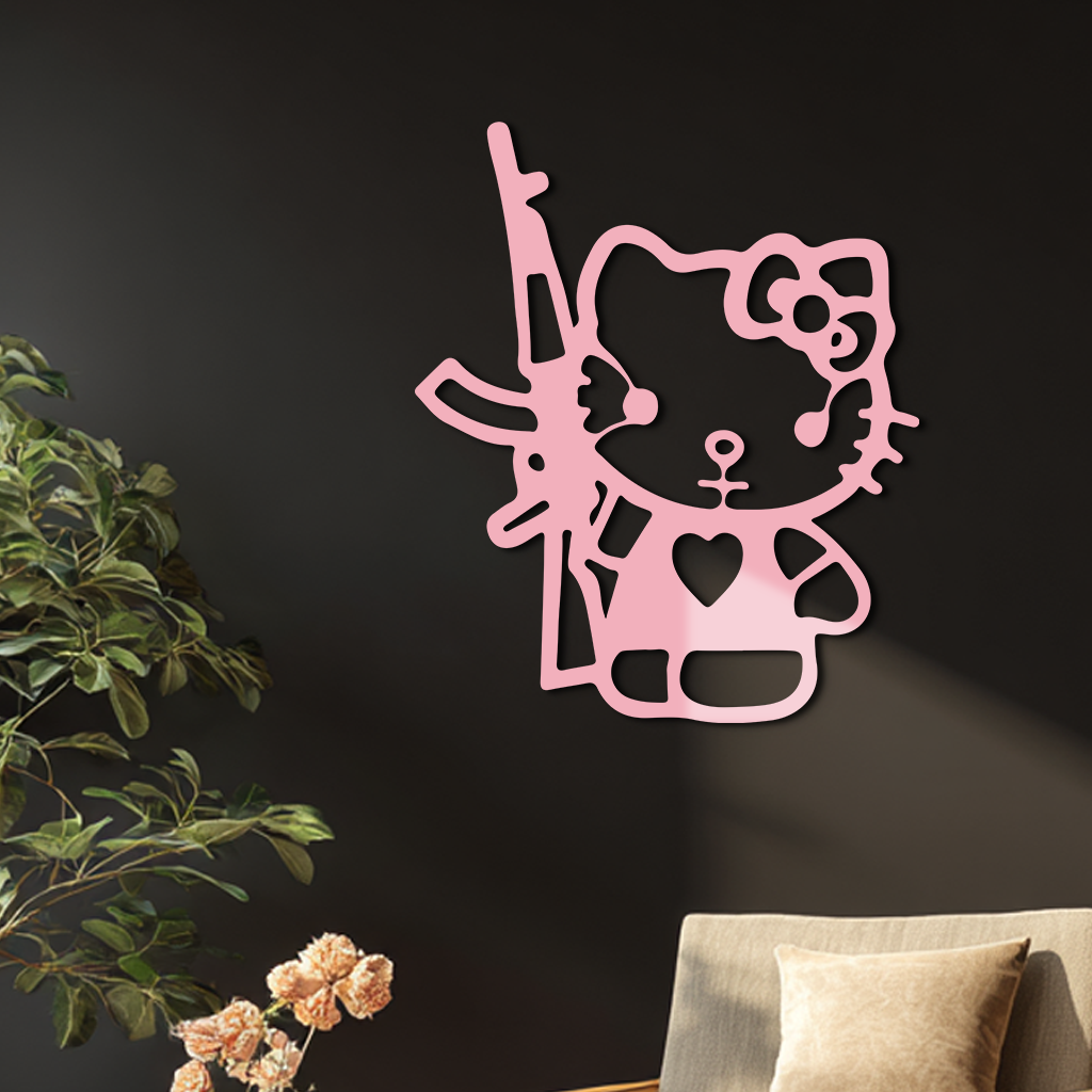 Hello Kitty Silhouette Modern Wall Art – Pink Metal Home Décor - KAFGP170
