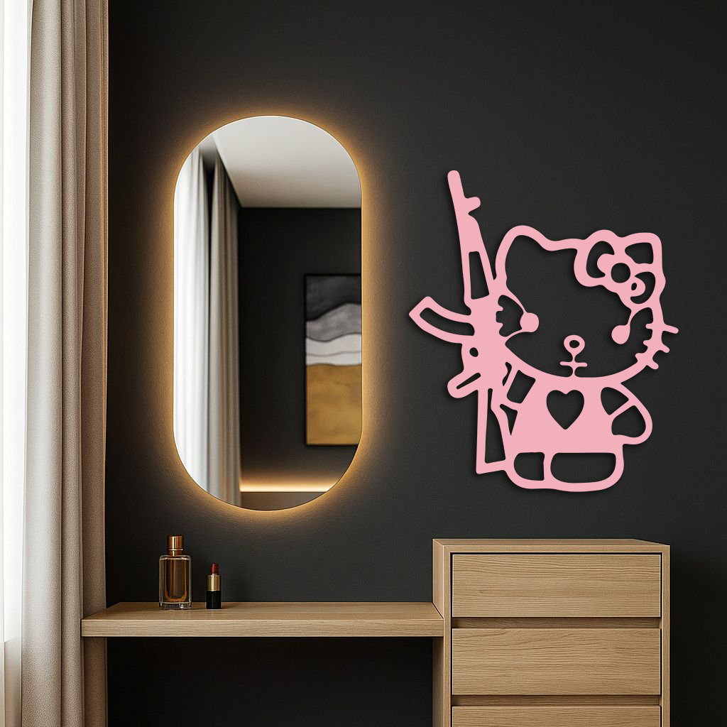 Hello Kitty Silhouette Modern Wall Art – Pink Metal Home Décor - KAFGP170