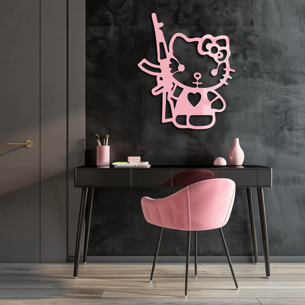 Hello Kitty Silhouette Modern Wall Art – Pink Metal Home Décor - KAFGP170