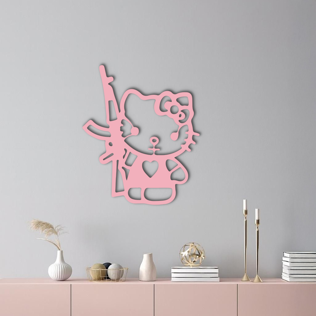 Hello Kitty Silhouette Modern Wall Art – Pink Metal Home Décor - KAFGP170