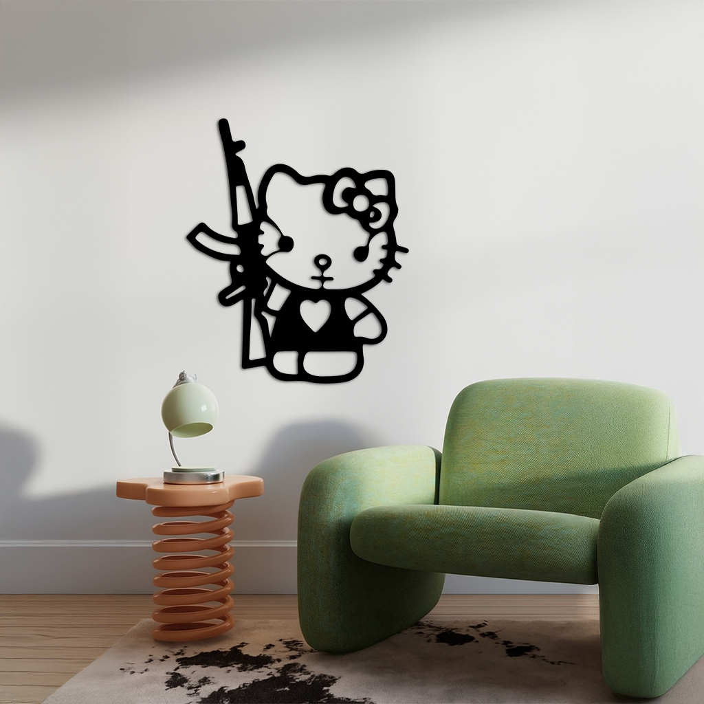 Hello Kitty Silhouette Modern Wall Art – Pink Metal Home Décor - KAFGP170