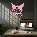 Cute Kuromi Winking Silhouette – Pink Metal Wall Art for Modern Décor - KAFGP172