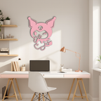 Cute Kuromi Winking Silhouette – Pink Metal Wall Art for Modern Décor - KAFGP172