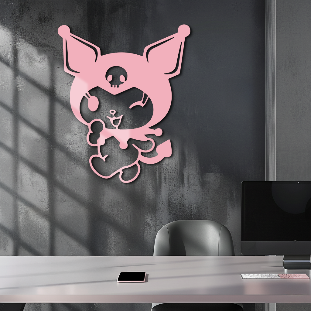Cute Kuromi Winking Silhouette – Pink Metal Wall Art for Modern Décor - KAFGP172