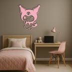 Cute Kuromi Winking Silhouette – Pink Metal Wall Art for Modern Décor - KAFGP172