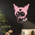 Cute Kuromi Winking Silhouette – Pink Metal Wall Art for Modern Décor - KAFGP172