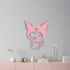 Cute Kuromi Winking Silhouette – Pink Metal Wall Art for Modern Décor - KAFGP172