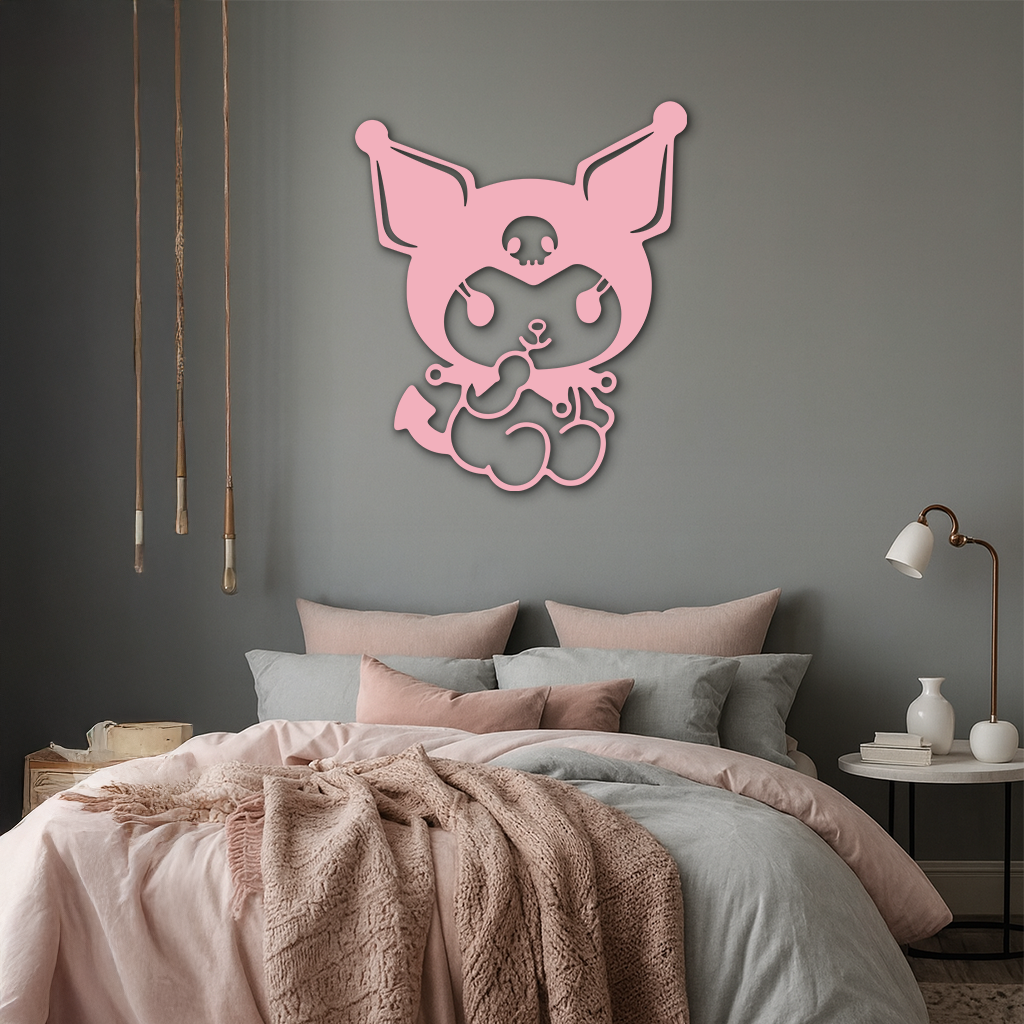 Kuromi Sitting Pose Cute Pink Metal Wall Art – Modern Anime Inspired Home Decor - KAFGP173