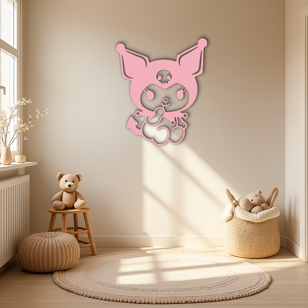 Kuromi Sitting Pose Cute Pink Metal Wall Art – Modern Anime Inspired Home Decor - KAFGP173