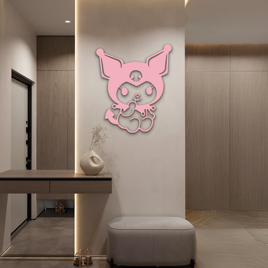 Kuromi Sitting Pose Cute Pink Metal Wall Art – Modern Anime Inspired Home Decor - KAFGP173