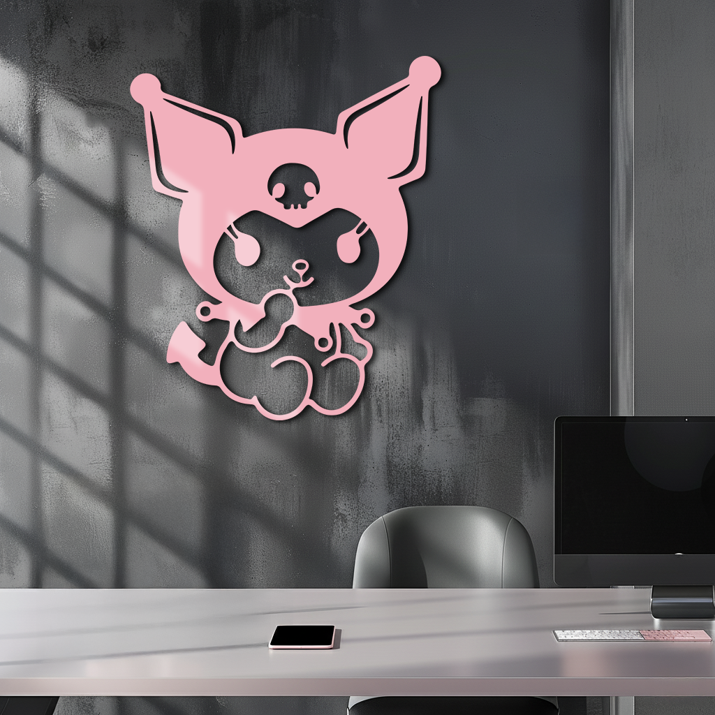 Kuromi Sitting Pose Cute Pink Metal Wall Art – Modern Anime Inspired Home Decor - KAFGP173